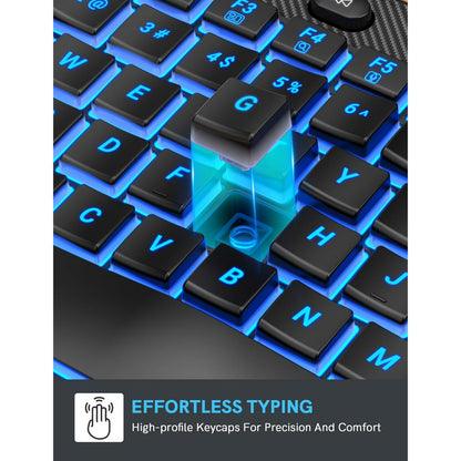 Wireless Keyboard and Mouse Combo - Ergonomic Wave Rechargeable Keyboard with Soft Leather Wrist Rest, RGB Backlit -Black