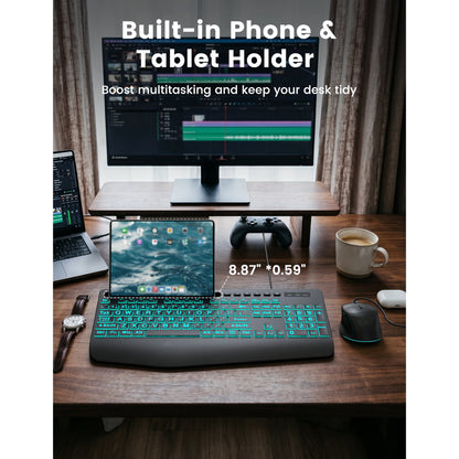 Wired Keyboard & Mouse Combo, 4X Large Print RGB Backlit Keys with Palm Rest, Ergonomic USB Plug & Play Set for Seniors Students PC Laptop Mac Home Office
