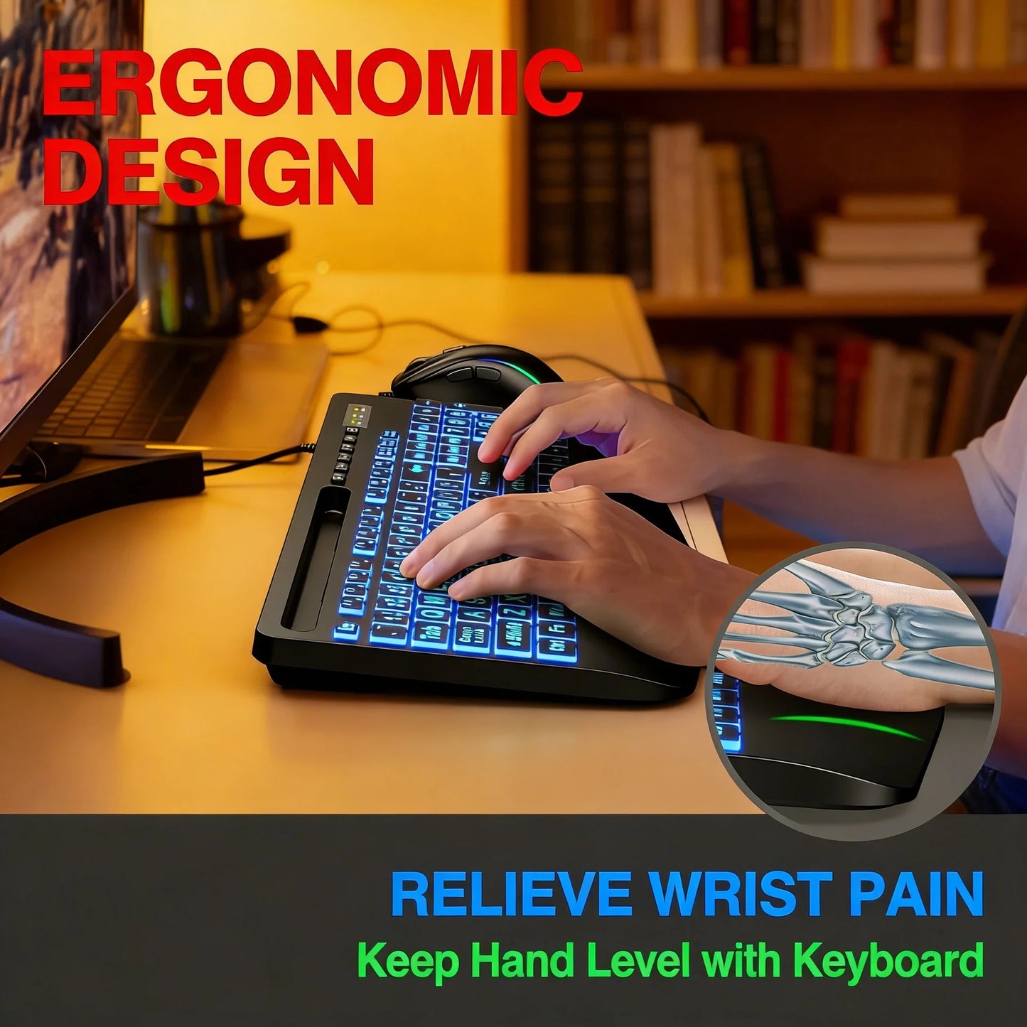 Large Print Wired Backlit Keyboard with 7-Color Backlight, Wrist Rest, Phone Holder, Oversized Keys, USB Plug & Play for PC Laptop Desktop Windows, Black