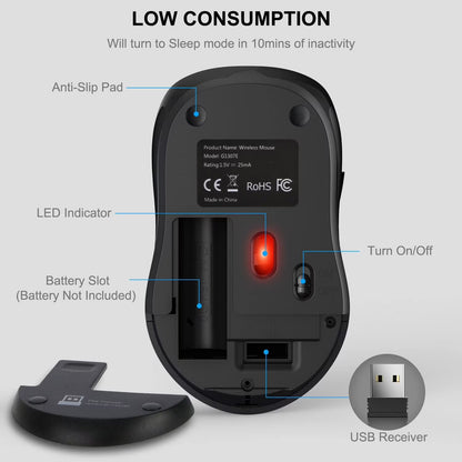 Wireless Mouse for Laptop, Ergonomic Silent Computer Mouse with USB & USB-C, 3 DPI 6 Buttons,Grey