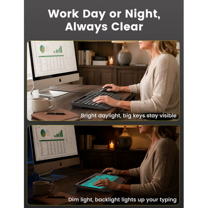 Wired Keyboard & Mouse Combo, 4X Large Print RGB Backlit Keys with Palm Rest, Ergonomic USB Plug & Play Set for Seniors Students PC Laptop Mac Home Office