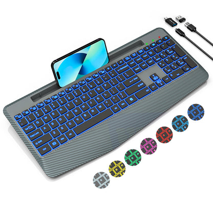 Wireless Keyboard with 7 Colored Backlits, Wrist Rest-Gray