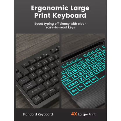 Wired Keyboard & Mouse Combo, 4X Large Print RGB Backlit Keys with Palm Rest, Ergonomic USB Plug & Play Set for Seniors Students PC Laptop Mac Home Office