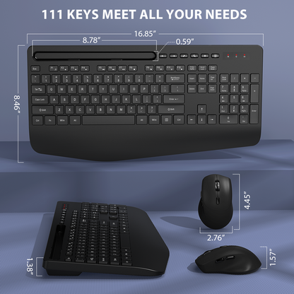 Wireless Keyboard and Mouse Combo -Wrist Rest Ergonomic Keyboard with Phone Holder