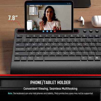 Wireless Keyboard and Mouse Combo with Full-Size Quiet, Palm Rest, Phone Holder, Multimedia Keys, Batteries Included, Compatible with Windows, PC, Laptop - Black