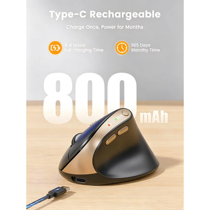 Ergonomic Vertical Mouse, Rechargeable Wireless Bluetooth Mouse for Small & Medium Hands, 4 Adjustable DPI Silent Click, Dual-Device Connection, Auto Sleep for Windows Mac OS, Black