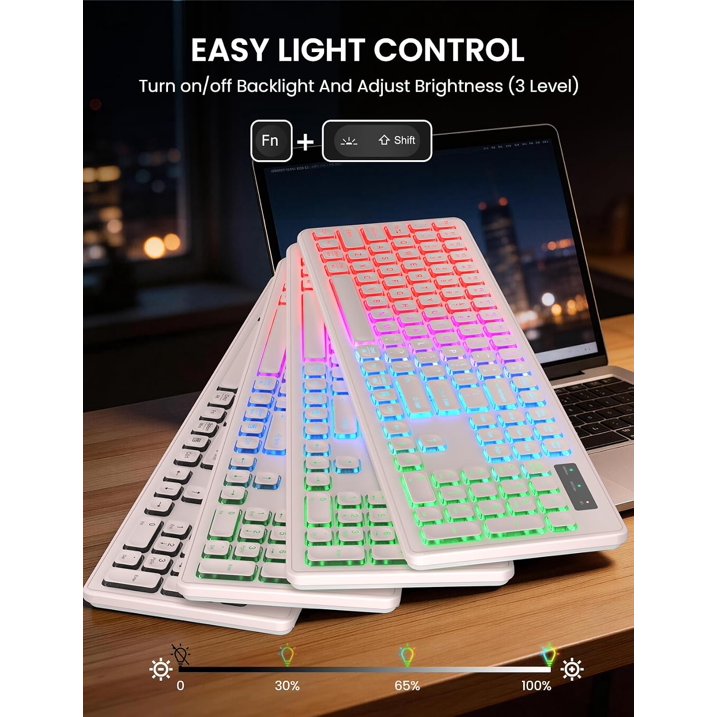 Wireless Keyboard and Mouse Combo, Rechargeable RGB Backlit with Light Up Letters, for Mac, Windows, PC & Laptop, Pastel Pink