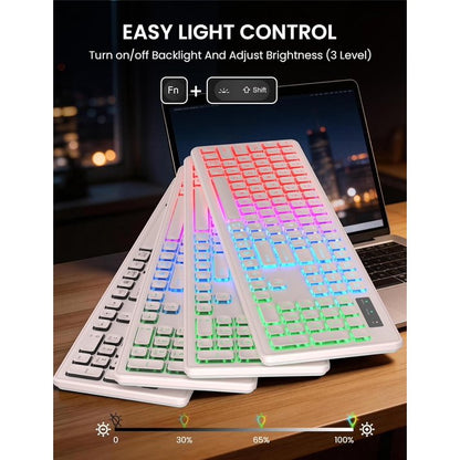 Wireless Keyboard and Mouse Combo, Rechargeable RGB Backlit with Light Up Letters, for Mac, Windows, PC & Laptop, Pastel Pink