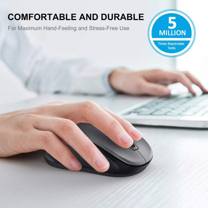 Wireless Mouse for Laptop, Ergonomic Silent Computer Mouse with USB & USB-C, 3 DPI 6 Buttons,Grey
