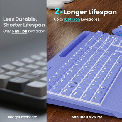 Rechargeable Backlit Wireless Keyboard and Mouse Combo, Ergonomic with Wrist Rest & Phone Holder, Silent for Windows/Mac/Chrome OS - Purple