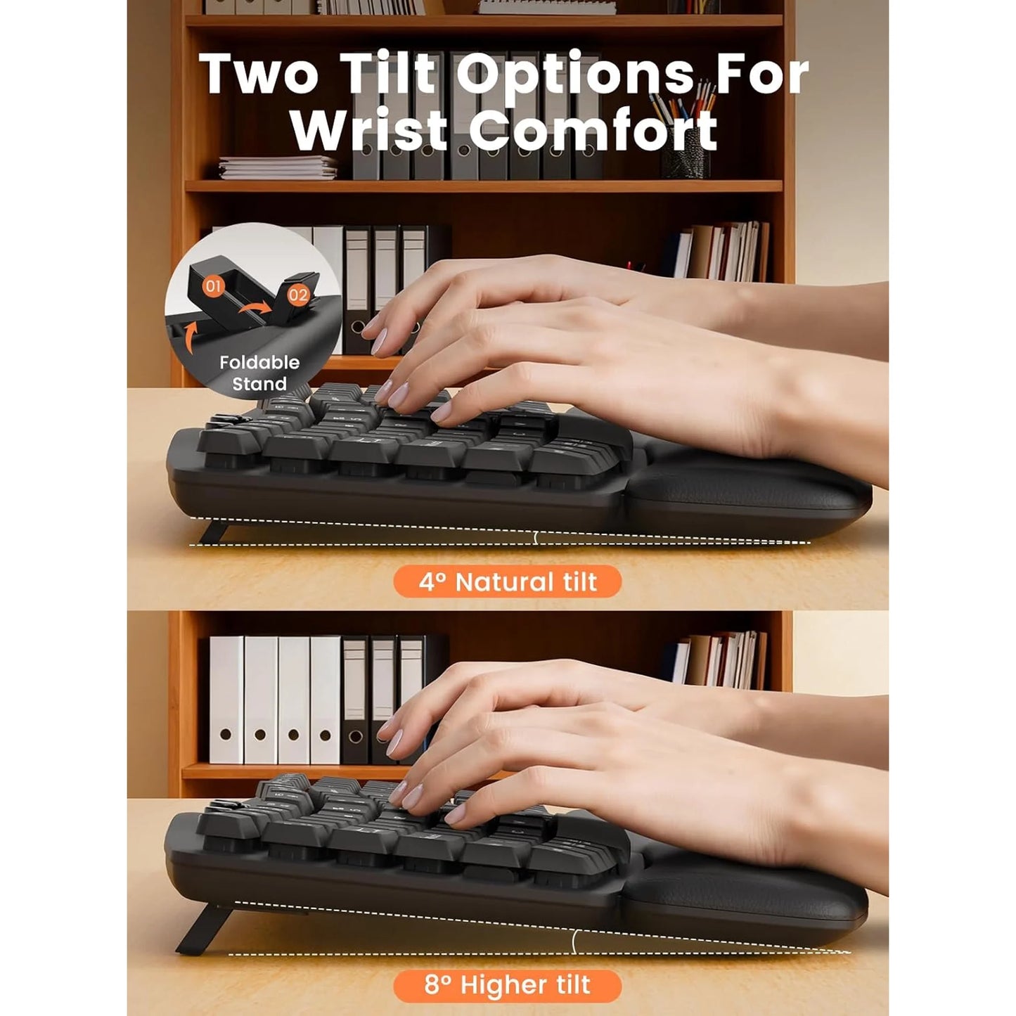 Wireless Keyboard Mouse Combo: 30dB Quiet Wave Keyboard with Leather Palm Rest, Ergonomic Mouse, Dual-System Switch, Plug & Play for Home Office
