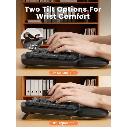 Wireless Keyboard Mouse Combo: 30dB Quiet Wave Keyboard with Leather Palm Rest, Ergonomic Mouse, Dual-System Switch, Plug & Play for Home Office