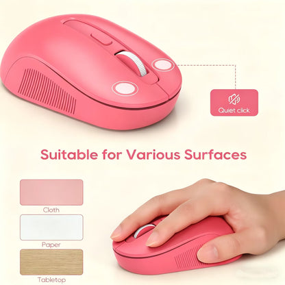 Wireless Keyboard and Mouse Combo, Retro Round Keycaps, Full Size with Detachable Wrist Rest, 2.4G for PC Mac Windows, Pink