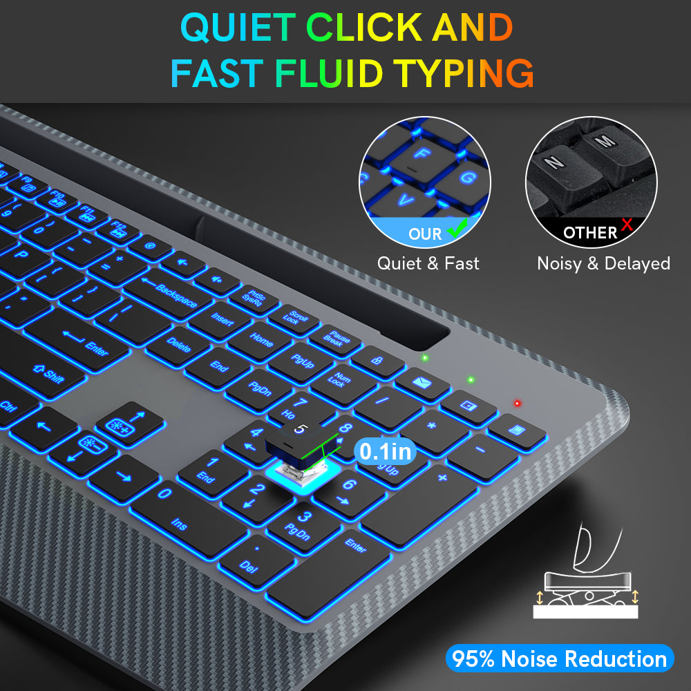 Wireless Keyboard with 7 Colored Backlits, Wrist Rest-Gray