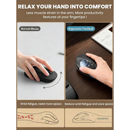 Ergonomic Wireless Trackball Mouse, Adjustable Angle, Thumb Control, Quiet Click, Rechargeable, Multi-Device Bluetooth & USB, for Windows Mac-Grey Ball