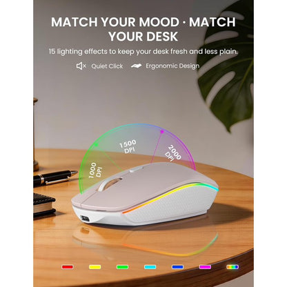 Wireless Keyboard and Mouse Combo, Rechargeable RGB Backlit with Light Up Letters, for Mac, Windows, PC & Laptop, Pastel Pink