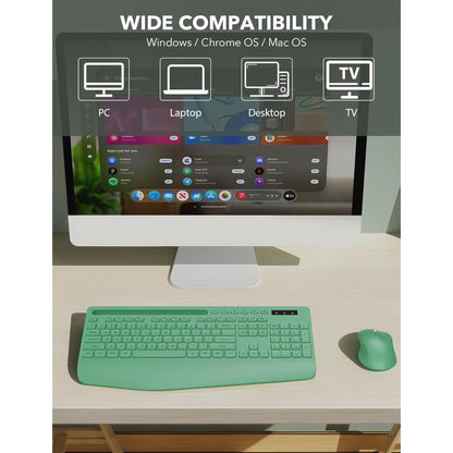 Wireless Keyboard and Mouse Combo, Full-Size Ergonomic Set with Wrist Rest & Phone Holder, 2.4G Wireless Plug & Play for PC, Laptop, Home & Office Use Sage Green